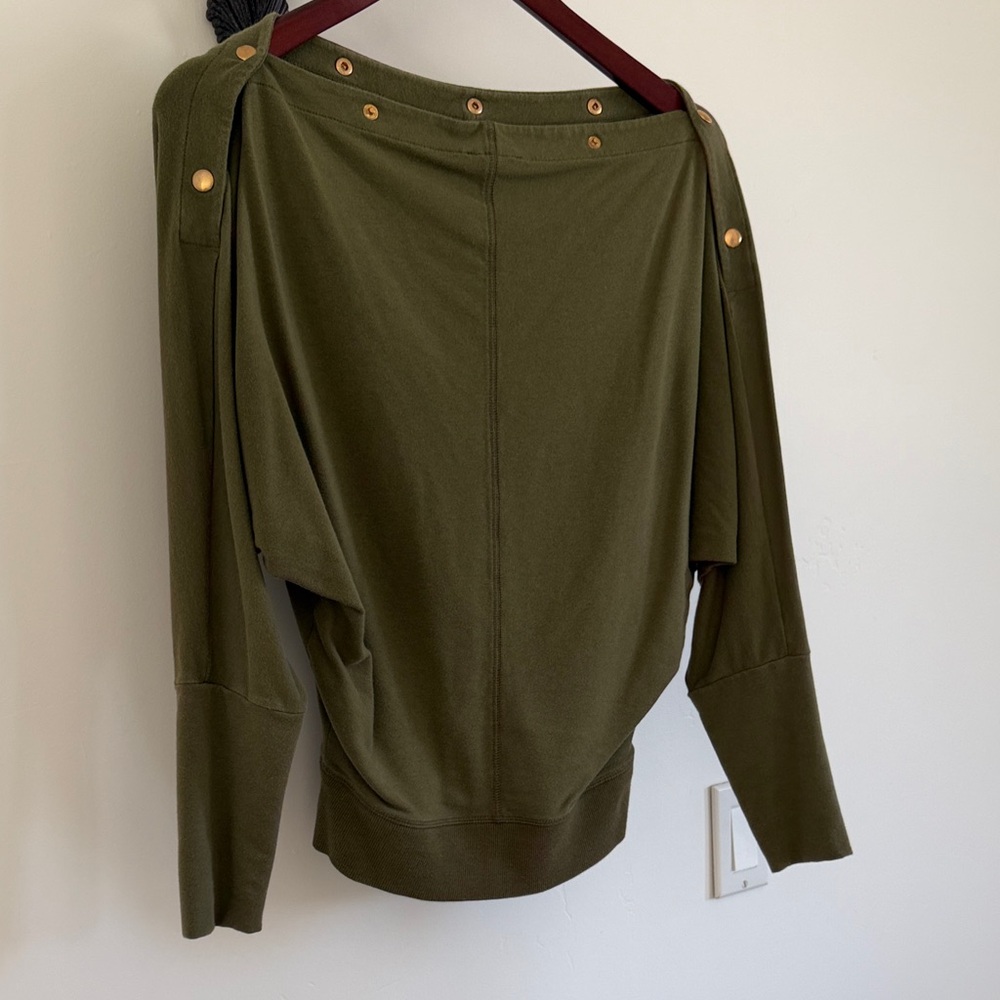 Stella & Dot Olive Green Top with Gold Accents